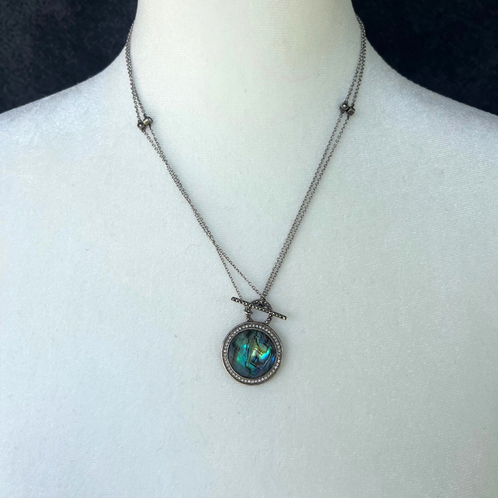 Judith Jack Vintage 925 Silver Double Strand Marcasite Abalone Doublet Necklace - Picture 2 of 6